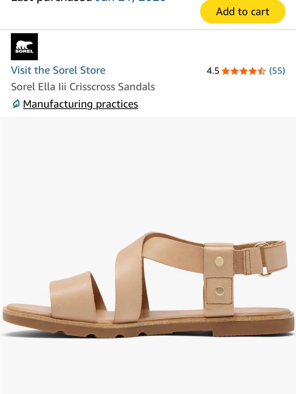 Sorel Ella III Crisscross Sandal - Beige Tan